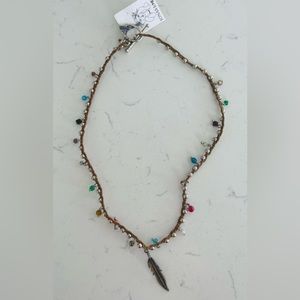 NWT! JONAS & MUSE HANDMADE MULTI STONE AND METAL FEATHER PENDANT NECKLACE.